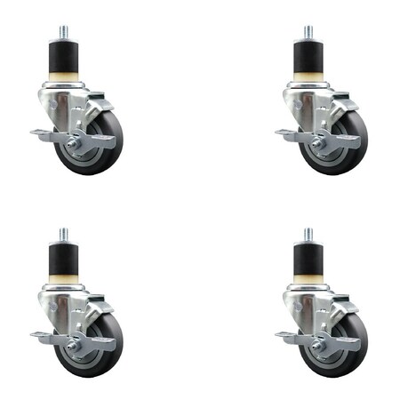 Service Caster 3.5'' Thermoplastic Rubber Swivel 1-7/8'' Expanding Stem Caster Set with Brake, 4PK SCC-EX20S3514-TPRB-TLB-178-4